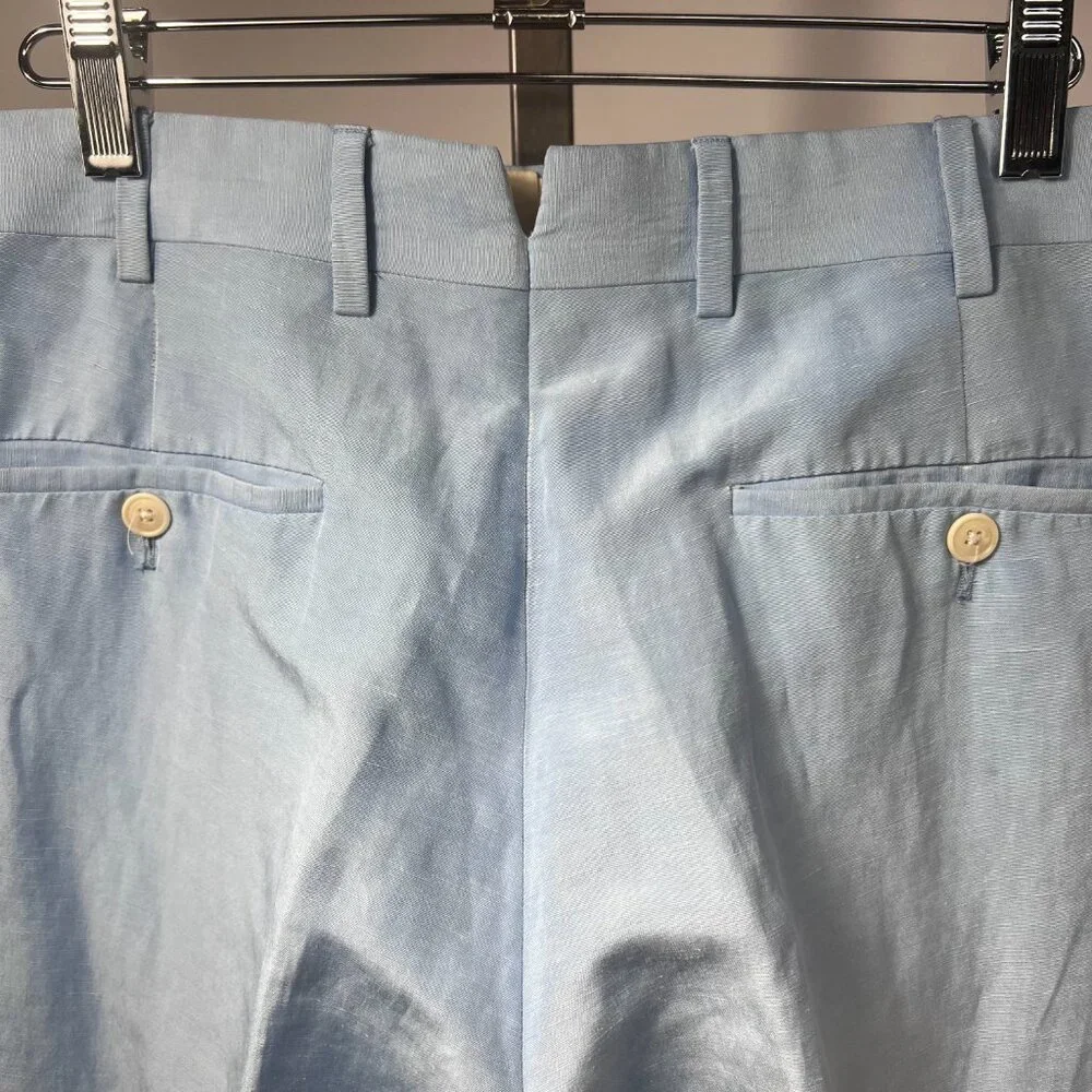 NWOT RALPH LAUREN Purple Label Gregory Chambray Blue Linen/silk Pant 34 Italy